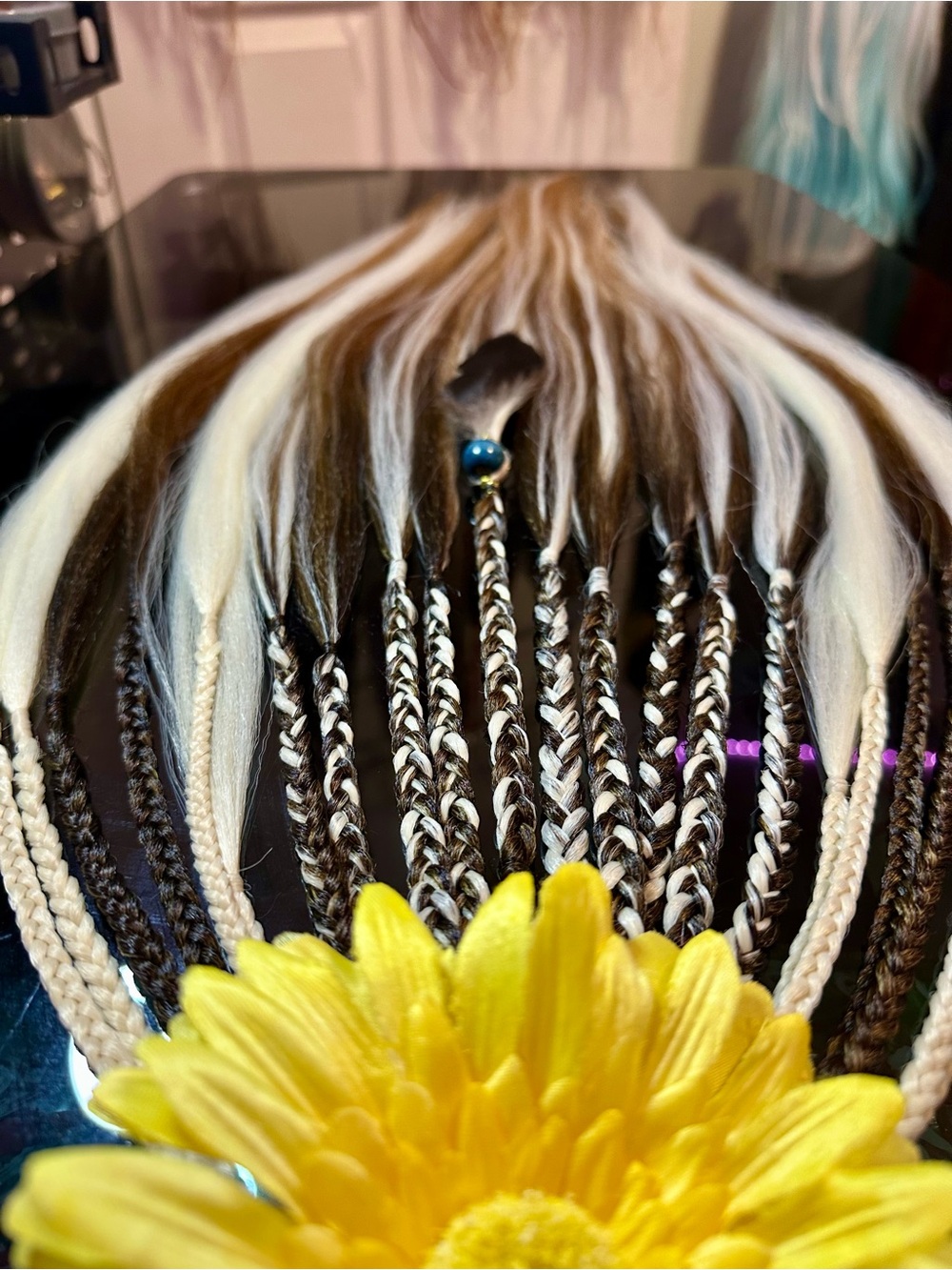 Brown and Platinum Blonde Braided Hair Wraps with Bead Accent